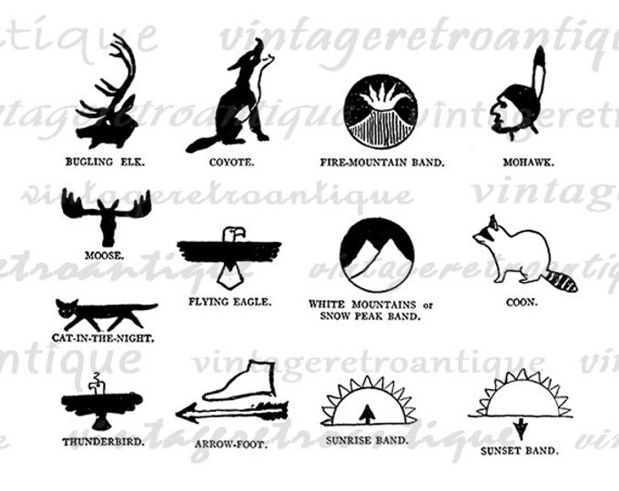 Printable Native American Indian Symbols Digital Download Graphic Image Antique Clip Art Jpg Png Eps HQ 300dpi No.1012