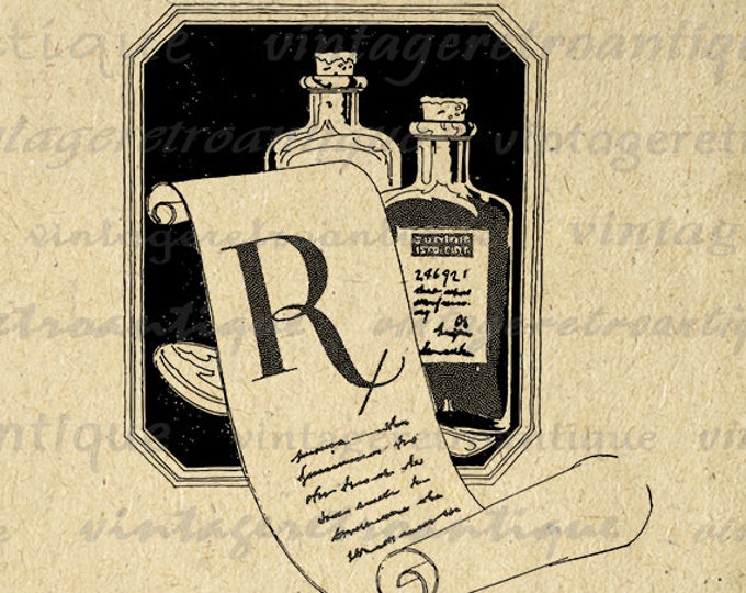 Printable Graphic Antique Medicine Digital Prescription Image Rx Doctor Download Vintage Clip Art Jpg Png Eps HQ 300dpi No.174