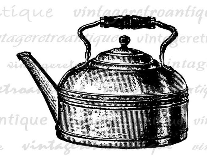 Tea Kettle Graphic Image Download Antique Digital Printable Vintage Clip Art Jpg Png Eps HQ 300dpi No.1516