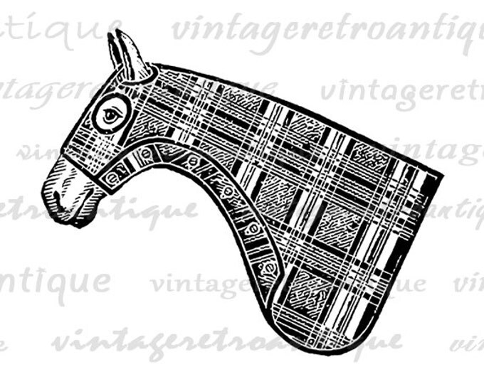 Printable Antique Horse in Plaid Digital Download Horse Head Image Graphic Vintage Clip Art Jpg Png Eps HQ 300dpi No.1314