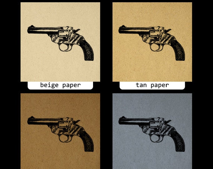 Printable Image Revolver Gun Digital Pistol Illustration Download Graphic Antique Clip Art Jpg Png Eps HQ 300dpi No.1486