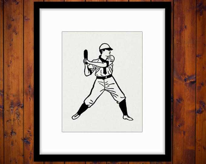 Printable Graphic Baseball Player Digital Baseball Image Sports Download Vintage Clip Art Jpg Png Eps HQ 300dpi No.4101