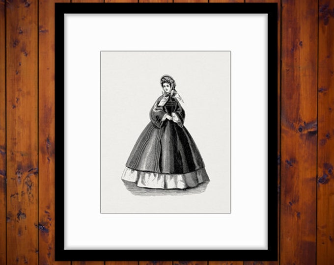 Digital Lady with Antique Dress Image Download Old Fashioned Woman Printable Graphic Vintage Clip Art Jpg Png Eps HQ 300dpi No.2788