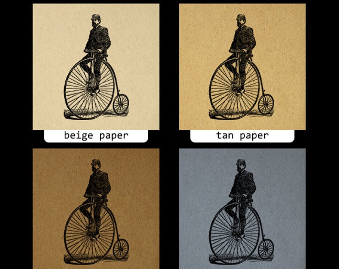 Digital Graphic Vintage High Wheel Bicycle with Rider Image Velocipede Bike Printable Download Jpg Png Eps HQ 300dpi No.4298