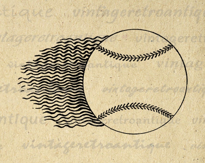 Flying Baseball Image Digital Download Soaring Antique Baseball Graphic Baseball Sports Artwork Printable Vintage Clip Art HQ 300dpi No.4646