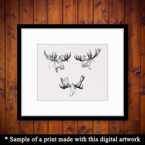 Digital Printable Moose Antlers Image Set Collage Sheet