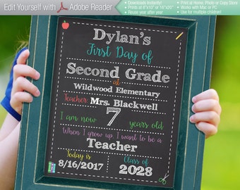 SMART Editable First Day of School Chalkboard Sign || Instant Download Digital File || Kindergarten, Preschool || Reusable! 8x10 or 16x20
