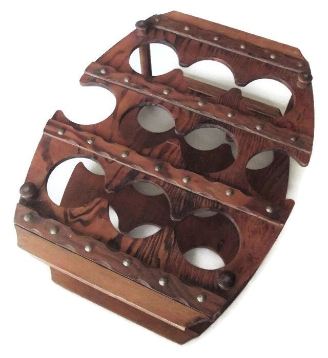 Vintage Wooden Wine Rack/ Vintage Barrel Shaped Wine Rack/