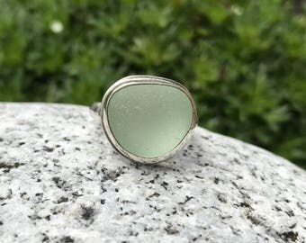Handmade Sterling silver and sea glass ring - size UK K US 5.5