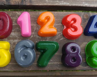 Number crayons set of 10 - party favor - stocking stuffer - recycled crayons
