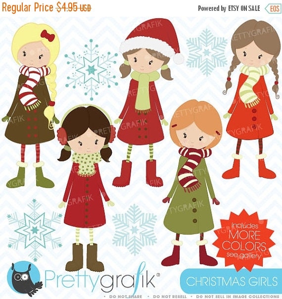 80% OFF SALE winter christmas girls clipart commercial use, vector graphics, digital clip art, digital images - CL443 Il_570xn