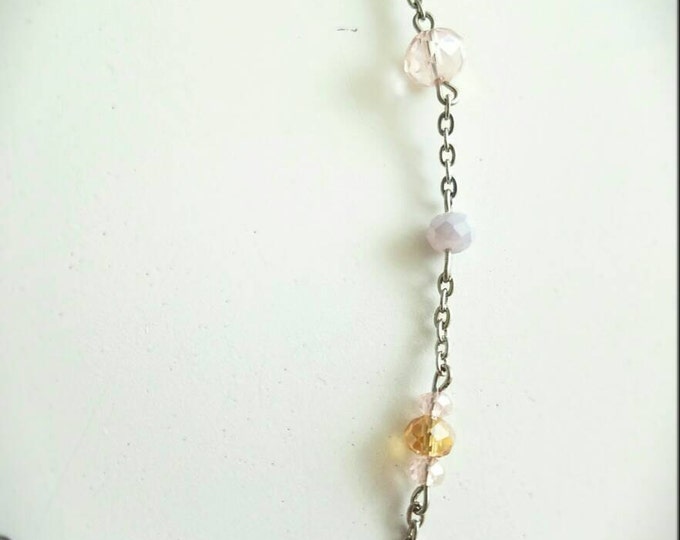 Pink Yellow Honey Purple Lavender Glass Beaded Chain Necklace, Blue Green Teal Glass Beaded Chain Necklace
