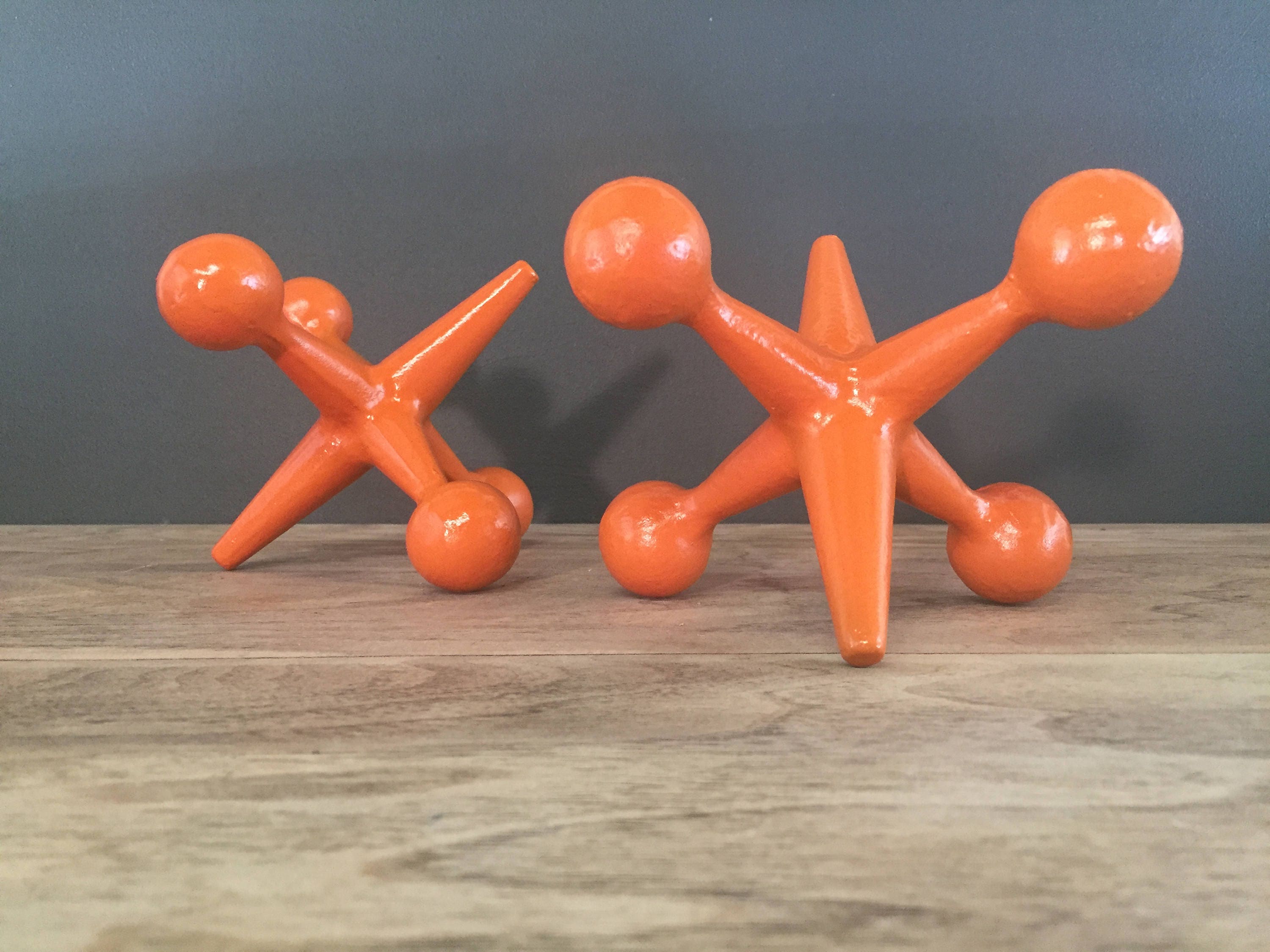 Sputnik Orange Home Decor Large Cast Iron Jacks Bookends