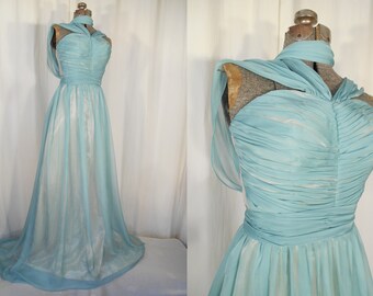 Vintage 1940s Dress - Hollywood Small Formal Silk 40s Gown