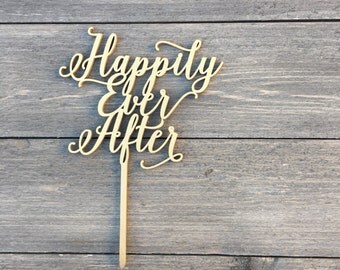 Happily Ever After Cake Topper, 6.5" inches wide, Non-Personalized, Wedding Cake Topper, Wood Cake Topper, Rustic Cake Topper