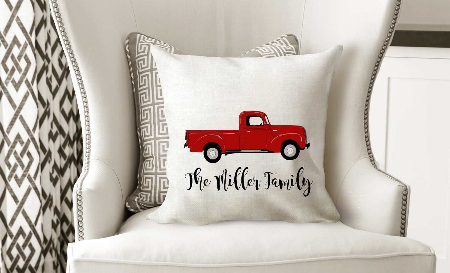 Red Truck Pillow Personalized Pillow House Warming Pillow