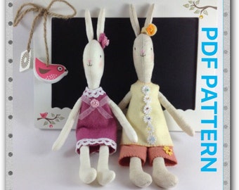 Rabbit doll Pattern - Sewing doll Pattern -PDF pattern - Instant download pattern-Zakka doll