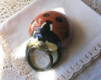 Antique French Sarreguemines Majolica Wall Pocket,Wall Vase./LADYBIRD.