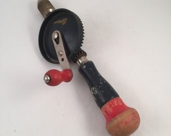 Vintage Hand Crank Drill with Wood Handle, Rustic Vintage Tool, Hi-Lo Drive, No. H1220 Made in USA, Great Collector Piece, Vintage Drill