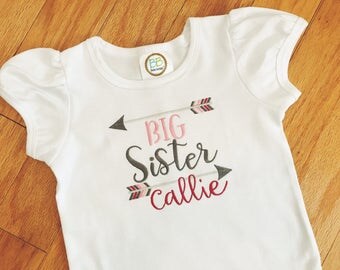 Big Sister T-shirt, Big Sister Announcement Shirt, Tribal Arrows, Sister Top, Big Sister to Be Gift, Toddler Pregnancy Announcement Outfit