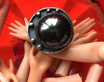 Hematite and Sterling Silver Lunar Eclipse Statement Ring