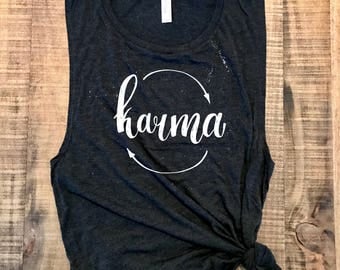Karma Yoga Tank, Yoga Clothes, Karma Shirt, Hot Yoga, Brunch Tank, Yoga Tank, Yoga Tee, Yoga Tank Top, Barre, Heather Black