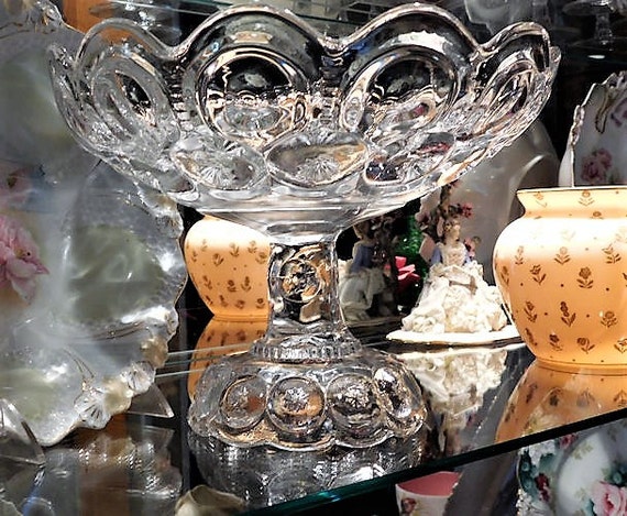 HUGE 1800s Victorian Antique Compote Adams Palace Glass Moon Star Romantic Cottage Chic Wedding Bridal Shower Centerpiece Party Elegant