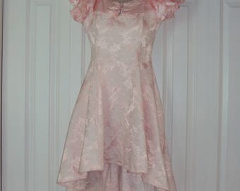1980s-90s Womens Notorious Pink Cotton Brocade And Satin Off Shoulder High Low Prom/Party/Bridesmaid/Summer Dress Size XS/ Pink Party Dress