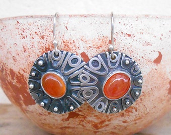 Sterling Silver Earrings, carnelian earrings, green, 925 silver earrings