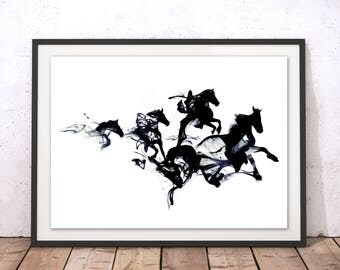 Black Horses Print, Horses Wall Decor, Horses Art Print, Pony Art, Horse Painting Illustration, Horse Home Decor, Framed or Unframed Gift