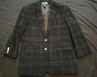 Vintage Womens Lauren Ralph Lauren Plaid Wool Blazer Jacket Coat Sz 12