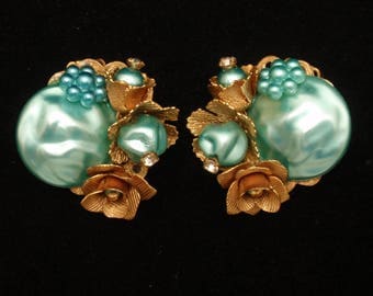 Chunky Aqua Blue Stone Vintage Earrings