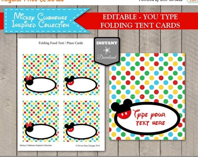 SALE INSTANT DOWNLOAD Girl & Boy Mouse Clubhouse Editable Printable Tent Cards / Place Cards / You type / Clubhouse Collection / Item #1645