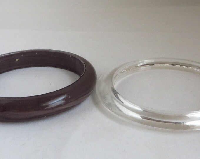 Vintage Clear and Gray Bangles, Lucite and Plastic Bracelet Duo