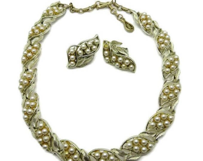 ON SALE! Vintage Coro Faux Pearl Gold Tone Necklace Earrings Set