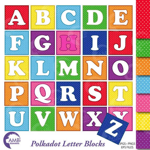 Block letters with polka dot background clipart and papers