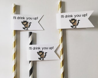 12 Where the wild things are flag bunting straws