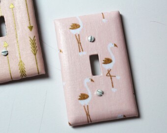 Flamingo Light Switch Cover Tribal Pink Gold Flamingos Kids Girls Room Decor Baby Nursery Switchplate
