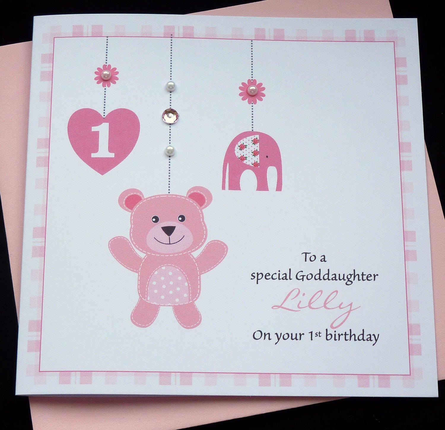 Personalised Girls 1st birthday Handmade Card