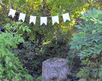 Banner or Bunting Made From Vintage Linens- White With Colorful Embroidery