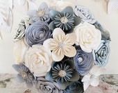Paper Flower wedding Bouquet origami bridal alternative silver grey lemon white winter christmas new years sparkle
