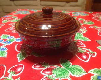 Vintage Marcrest daisy dot stoneware covered bowl