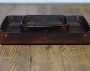 Catch all tray mens gift leather organizer valet tray leather catch all tray organization leather tray personalized gift husband gift