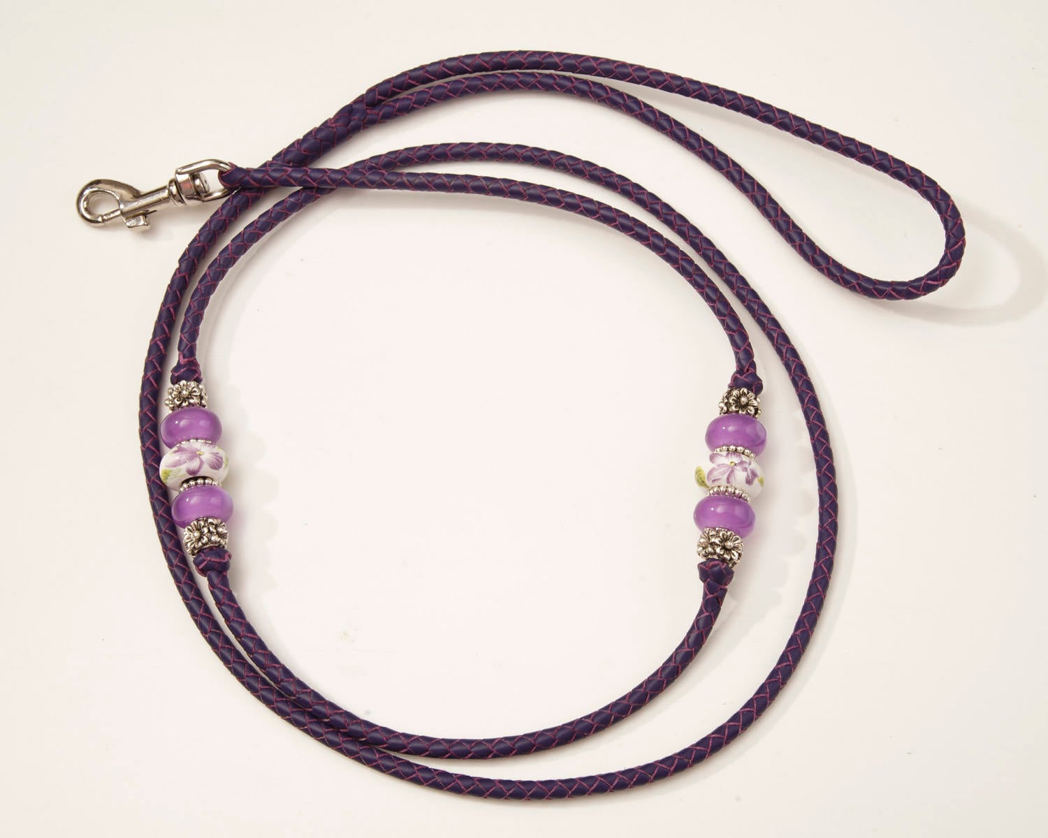 Kangaroo Leather braided dog show lead of Purple leather