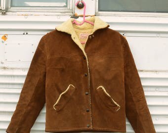 Vintage 1970s Leather Suede Shearling Jacket