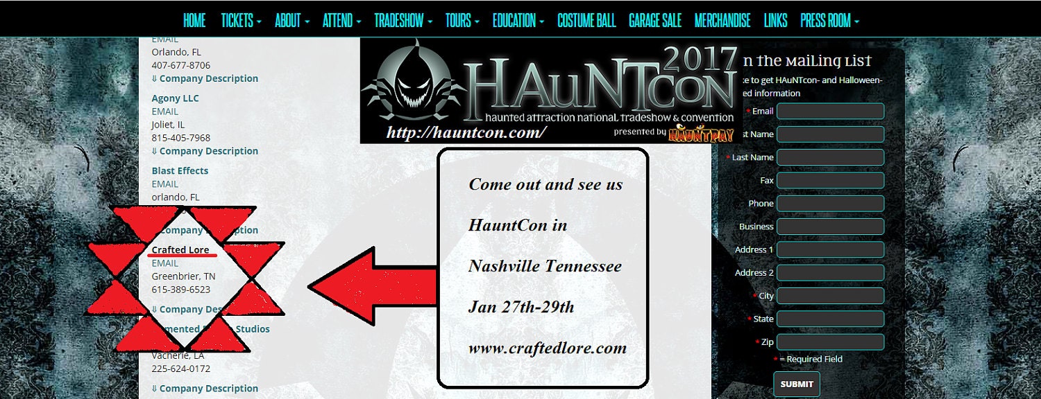 Crafted Lore at HauntCon Jan 26th-30th