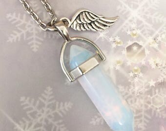 Angel Wing Aura Necklace/ Wing Opalite Crystal Necklace/ Wing Crystal Necklace/ Angel Wing Aura Crystal Necklace/ Fairy Wing/Memory Necklace