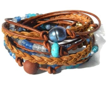 Boho Wrap Bracelet, Leather Wrap Bracelet, LeatherWrap, Beaded Wrap, Leather Bracelet, Wrap Leather Bracelet (FREE SHIPPING)!!