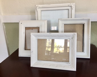 shabby chic ornate picture frames, soft white, distressed set of 4, 8x10, 5x7, 3.5x5
