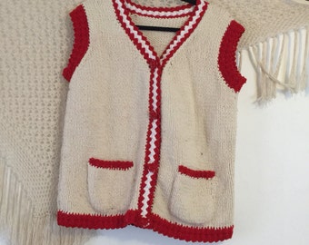 Handmade knit vest, holiday vest, christmas sweater, Christmas vest, boho vest, bohemian vest, folkie vest, free people like vest, winter